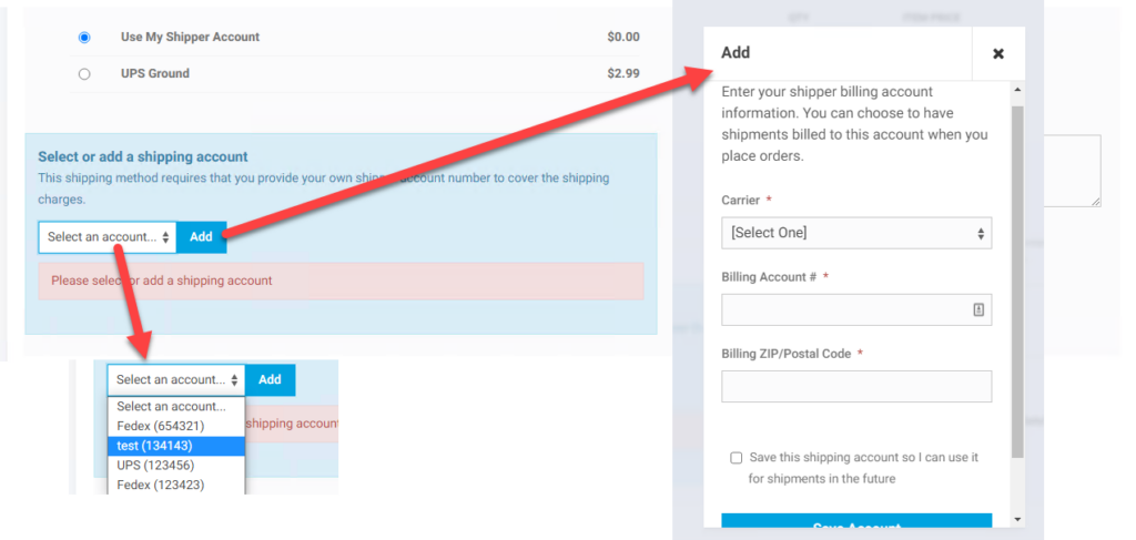 Shipping Shipper Accounts Shipper Account Display Checkout