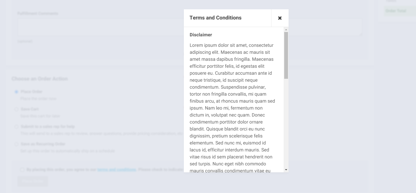 Ordering Terms and Conditions Terms And Conditions Modal