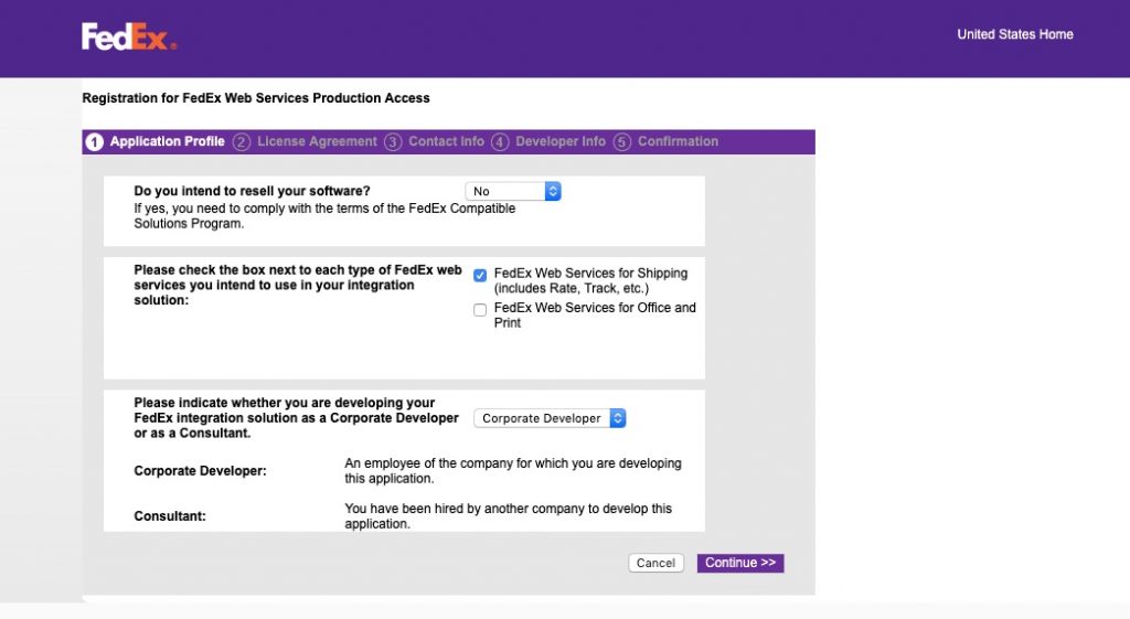 Features How to obtain your FedEx credentials Application Profile