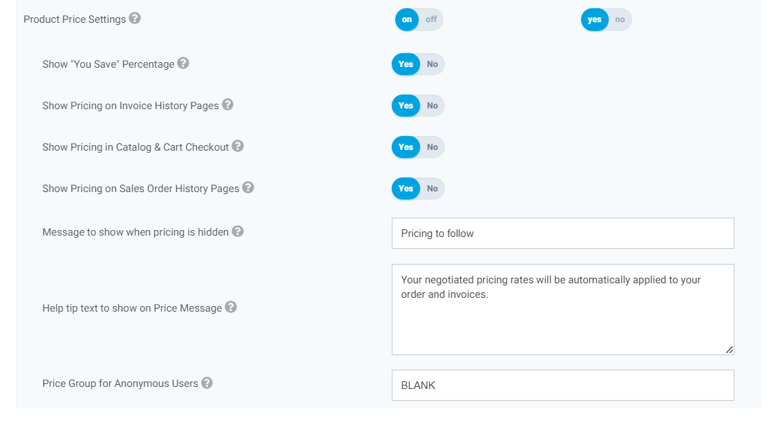 Application Settings Product Price Settings Product Price Settings