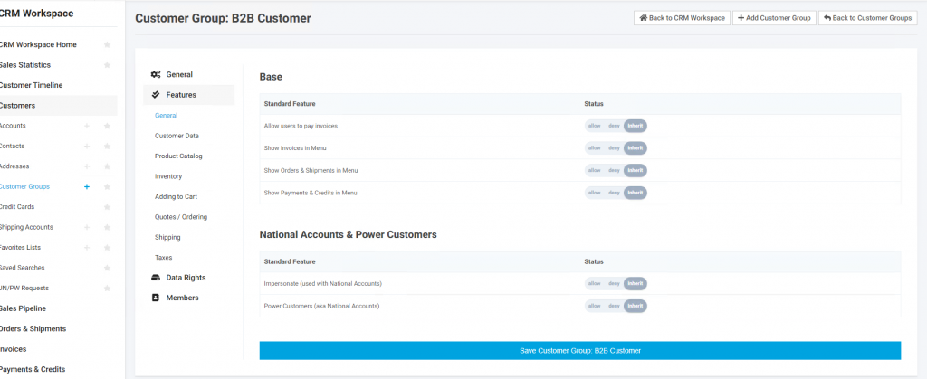 Application Settings Features & Settings Basics Customer Group