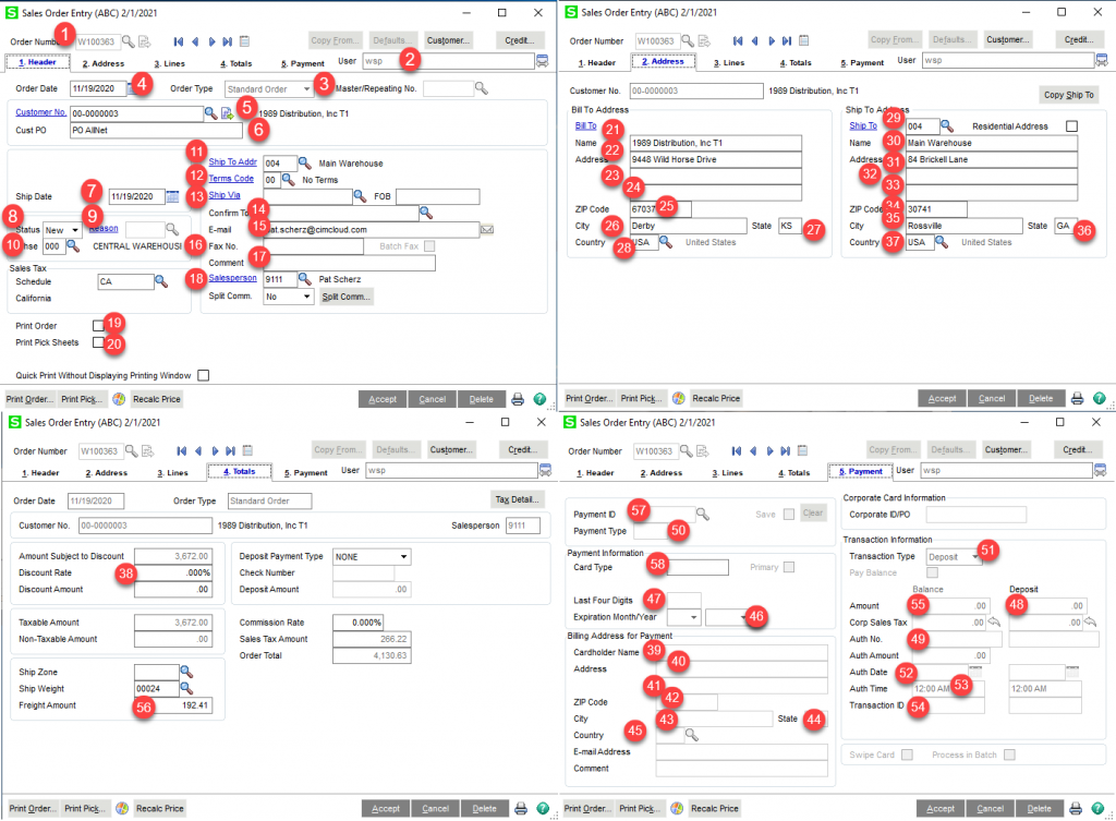 ERP Sync Overview ERP Sales Order Creation in Sage 100 Sales Order Fileds