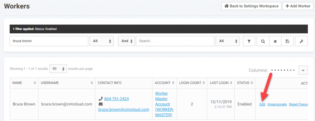 Workers Customer Account Filter Overview Manage Workers