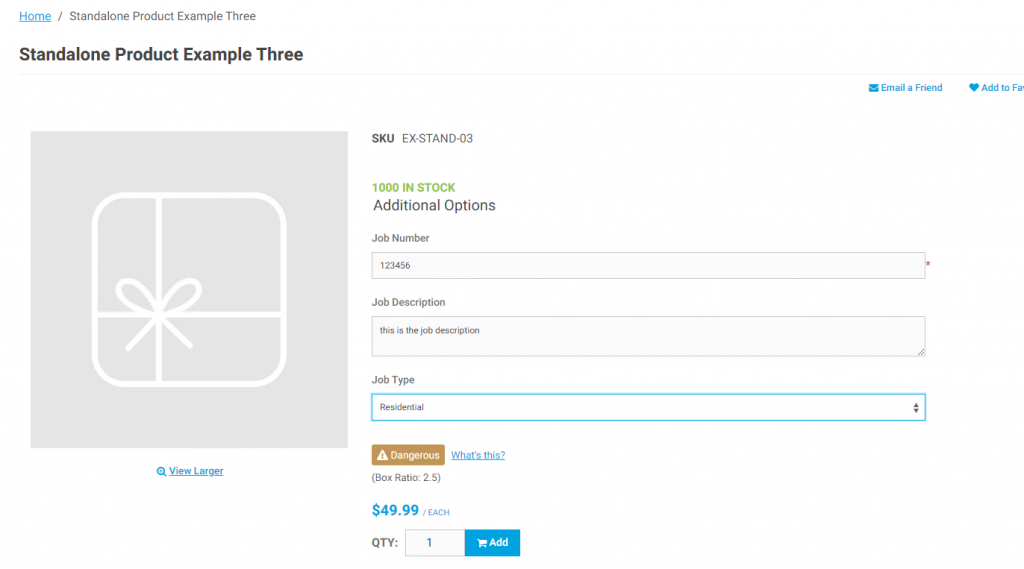 Application Settings Cart Options (a.k.a. Product Questions) Cart Option Detail Page Filled In