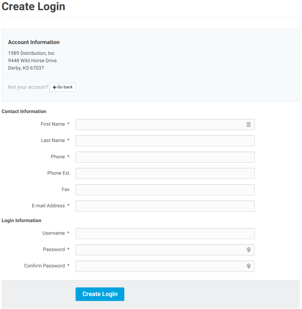 Customers New Account and Contact Creation Create Contact Form