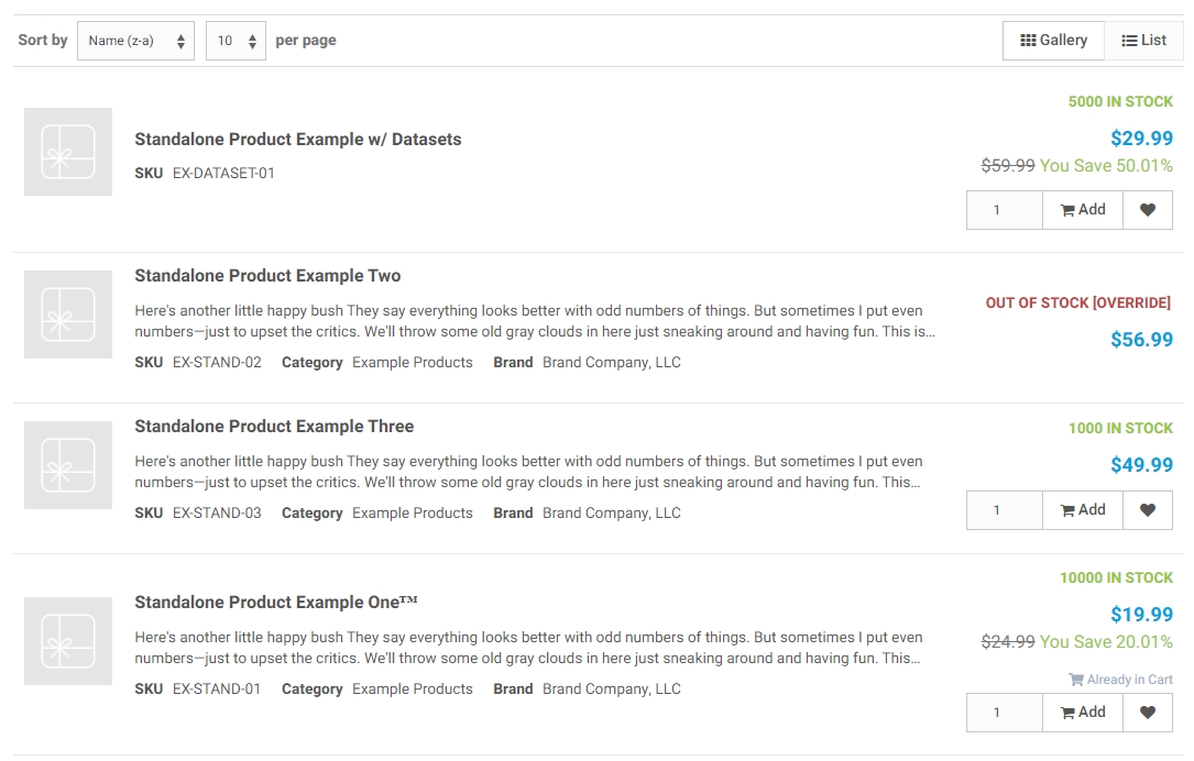 Product Catalog List / Gallery View List View