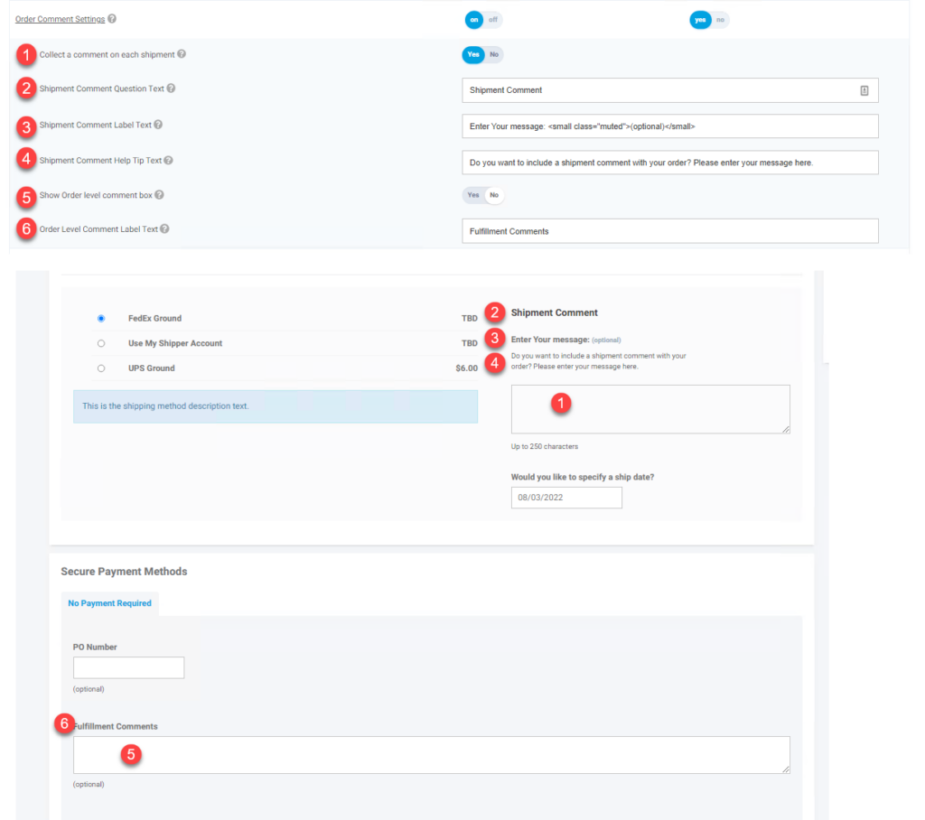 Application Settings Order Comments Order Comments Settings