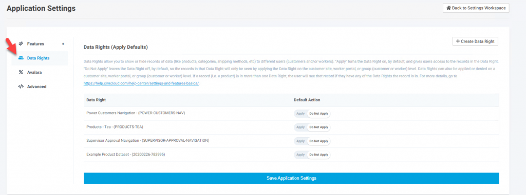 Advanced Data Filtering (Data Sets) Data Rights Data Right Application