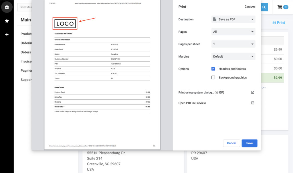 Features Customer Site Design Settings Print Logo