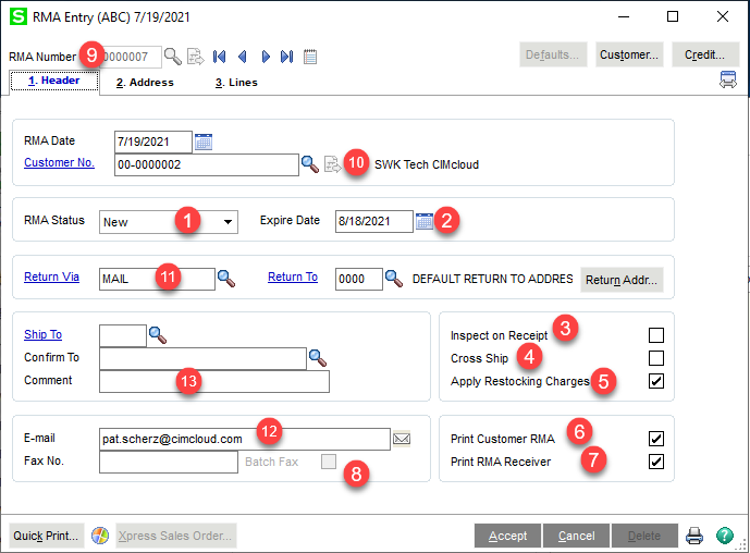 ERP Sync Overview RMA Creation in Sage100 from CIMcloud Platform Rma
