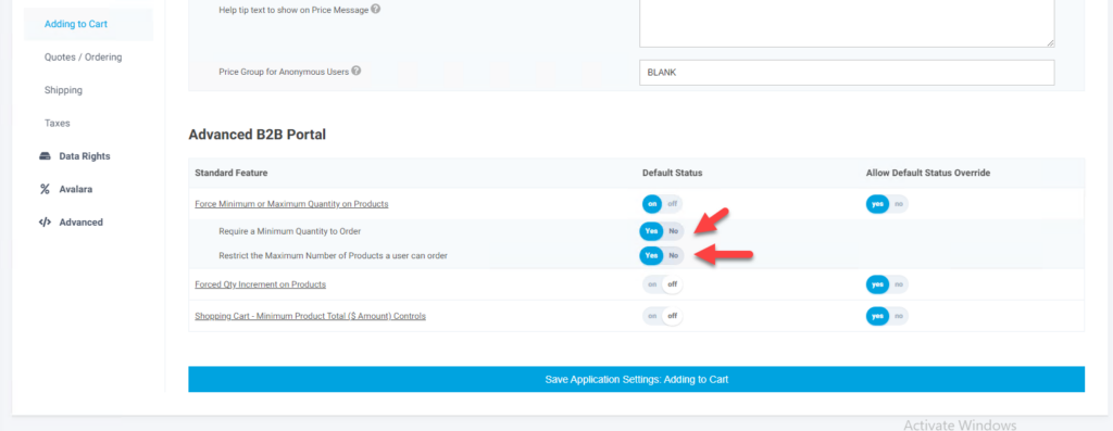 Advanced B2B Portal Forced Min & Max Quantities Feature Min Max Qty