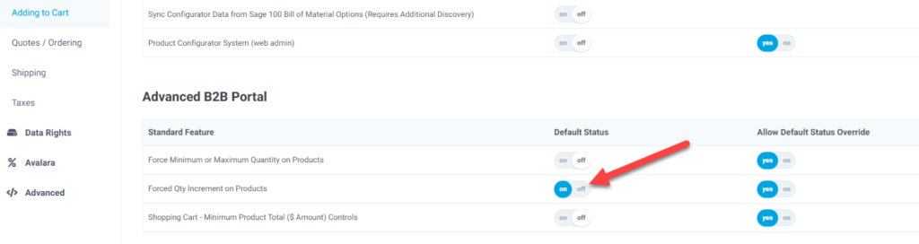 Advanced B2B Portal Forced Quantity Increments Setting Qty Increment