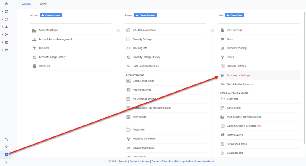 SEO Settings Checklist – Enable Ecommerce Tracking in Google Analytics Ga Find Ecommerce Section