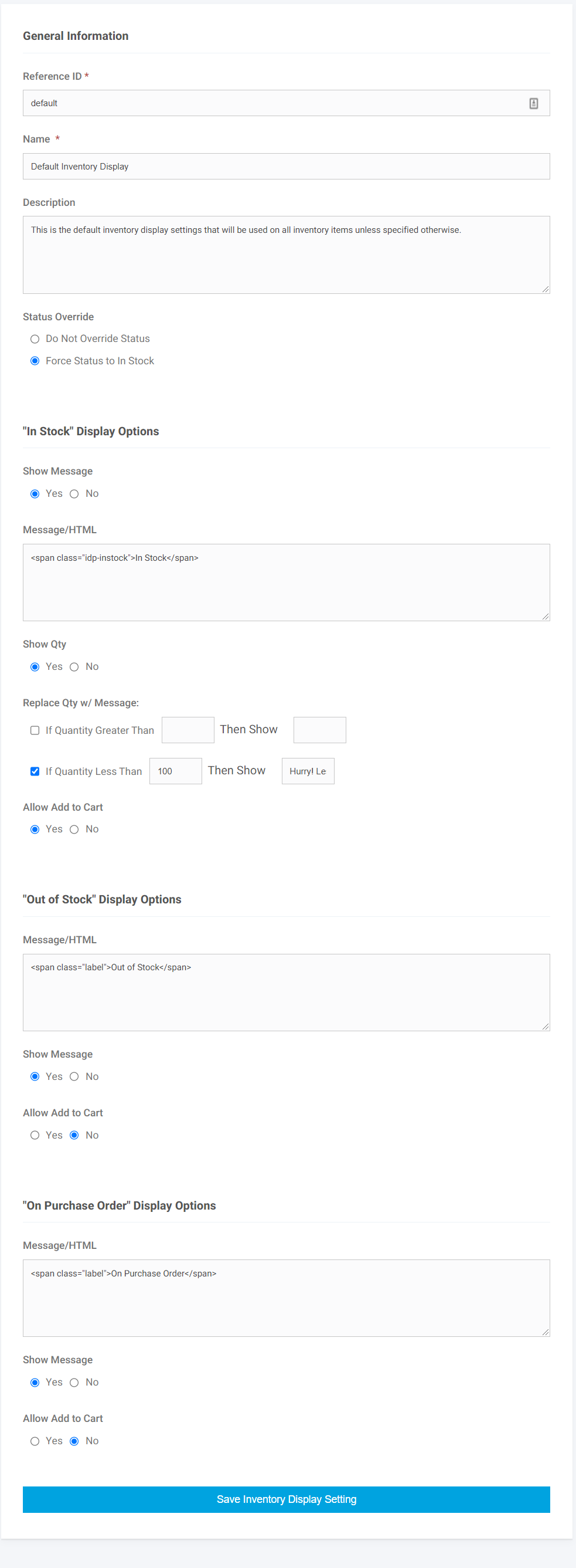 Product Inventory Tools Inventory Display Settings Idp Settings Example