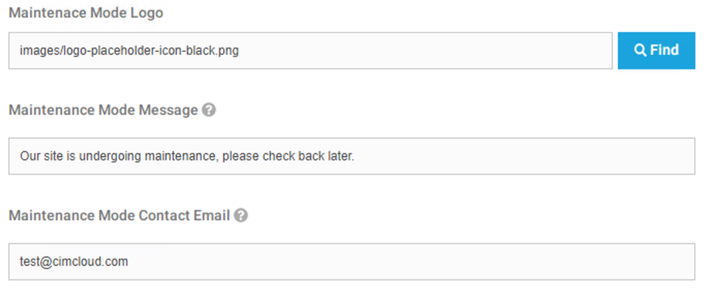 General Customer Site Settings Maintenance Mode Setting Maintenance Mode Display Settings