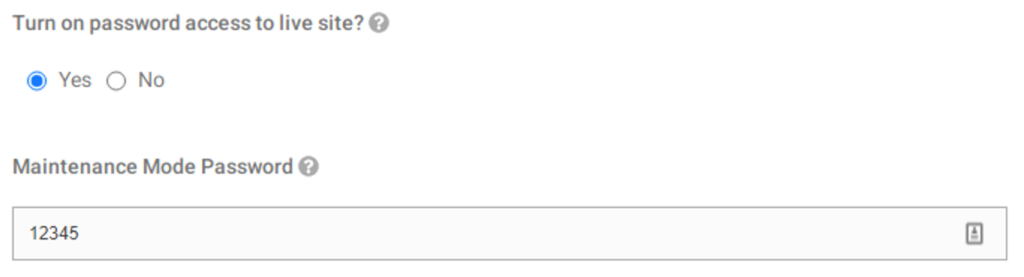 General Customer Site Settings Maintenance Mode Setting Maintenance Mode Passcode