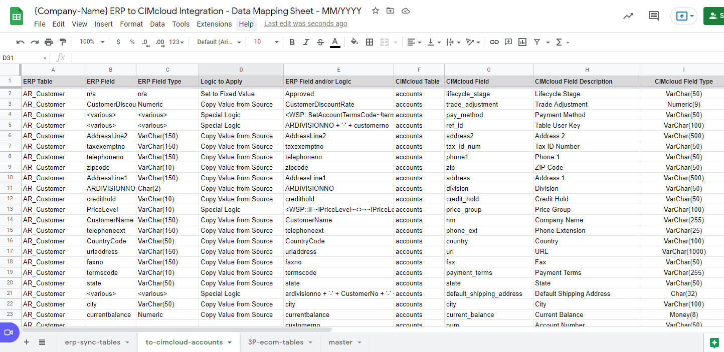 The Data Mapping Sheet CIMcloud Help Center