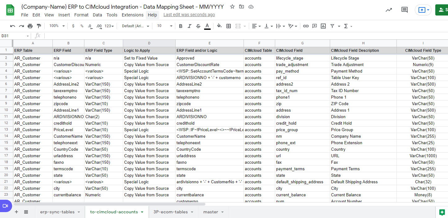 Data Mapping Accounts Table Field To Field Mapping 