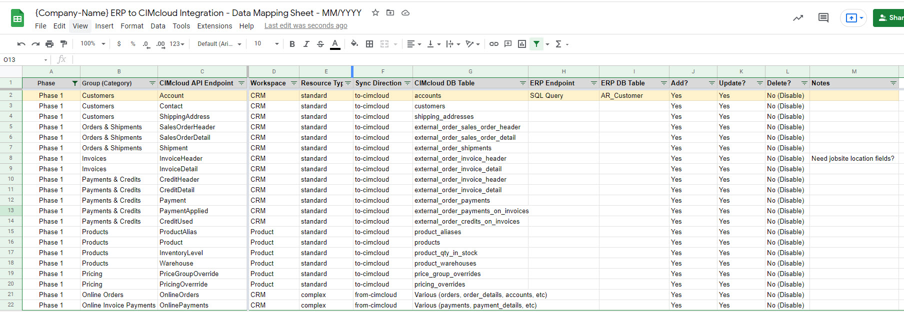 data mapping excel template