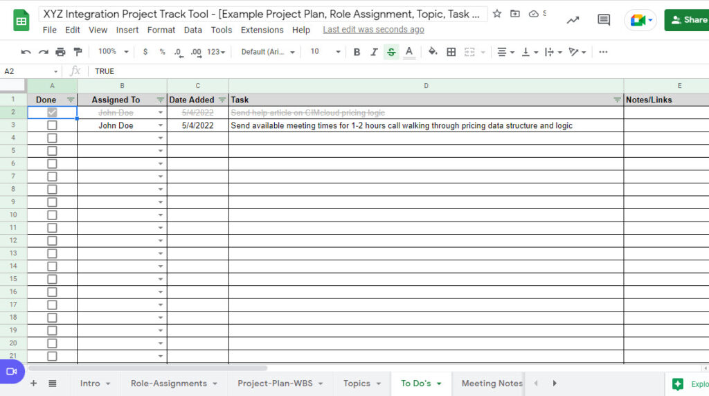 Tools & Documents Key Tools For An Integration Project Ad Hoc To Do Task Tracking Example