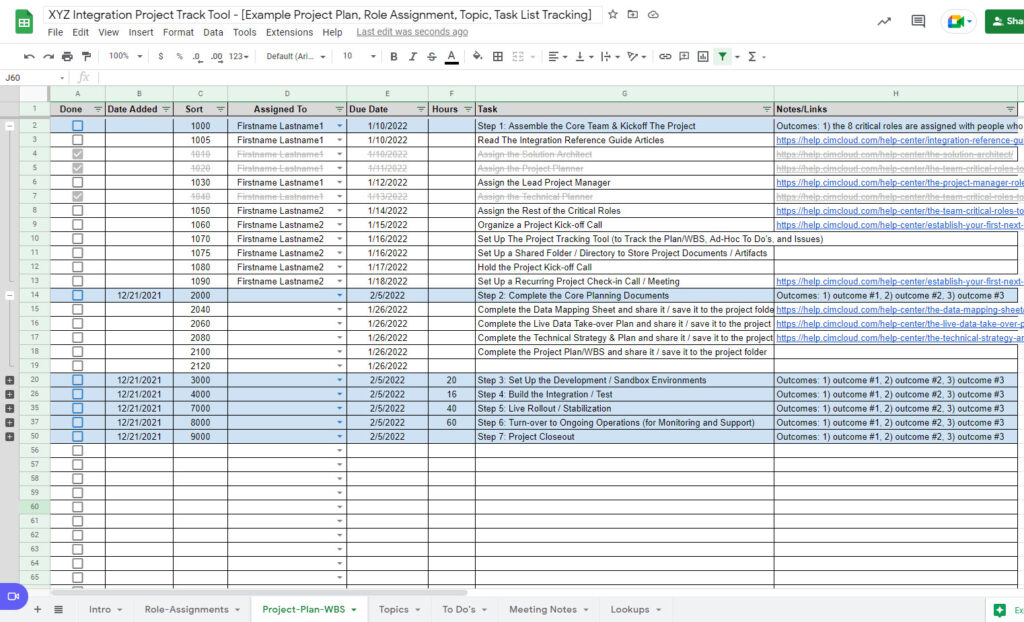 Tools & Documents Key Tools For An Integration Project Project Plan Wbs Simple Example