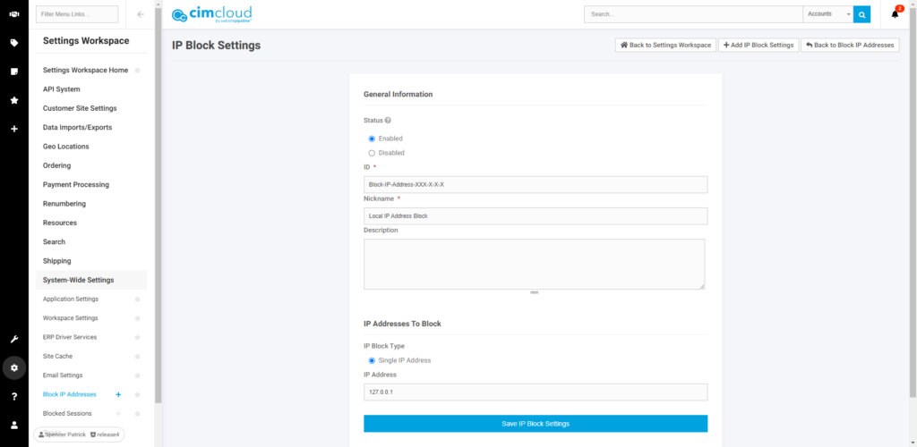 General System Wide Settings IP Address Blocking in the Worker Portal Block Ip Address Add Edit