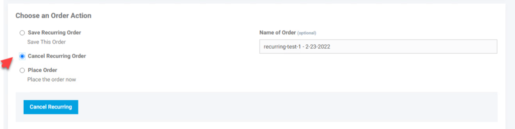 Recurring / Future Ordering Tools Recurring Orders (V) Cancel Recurring