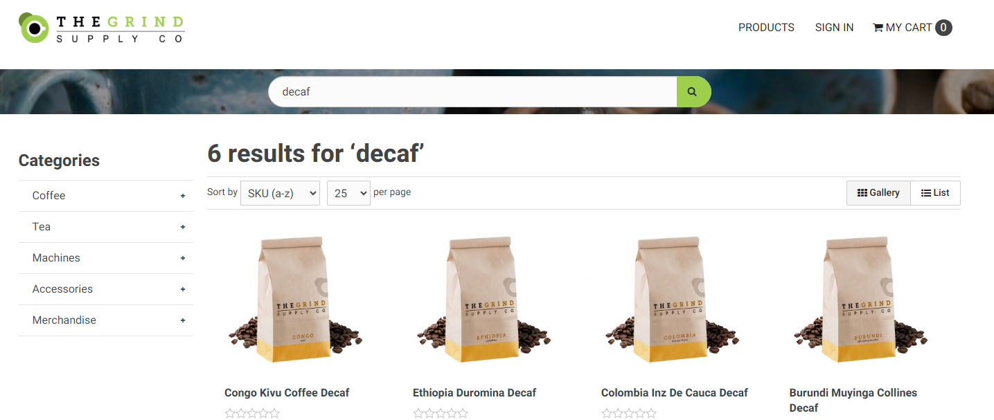 Product Catalog Product Search Decaf Search