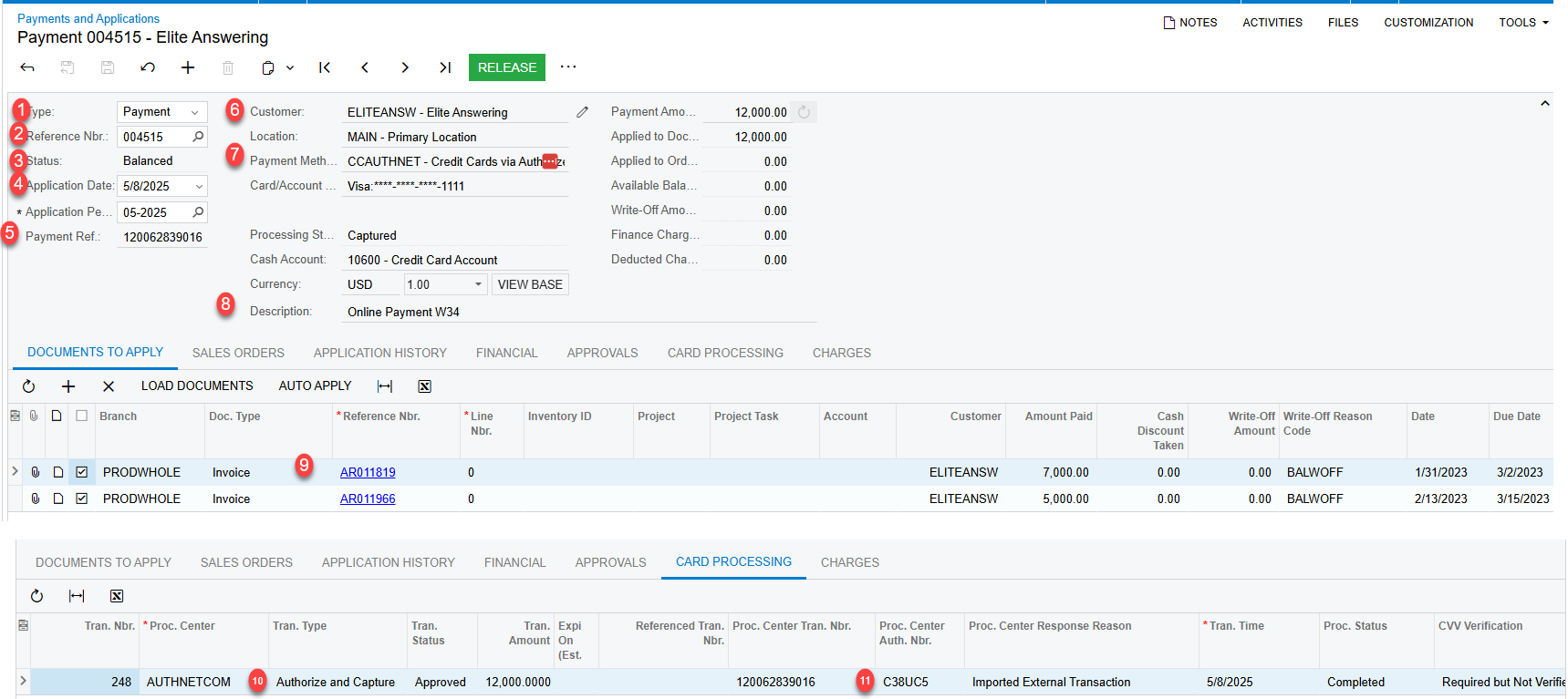 Acumatica Data Sync Specifics Acumatica - Invoice Payment Creation in Acumatica from CIMcloud Online Invoice Payment Acumatica Payment